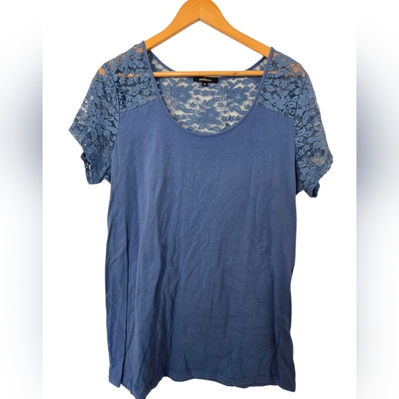 Ambiance Tops - Ambiance Blue Lace Sleeve Short Sleeve Top 3x